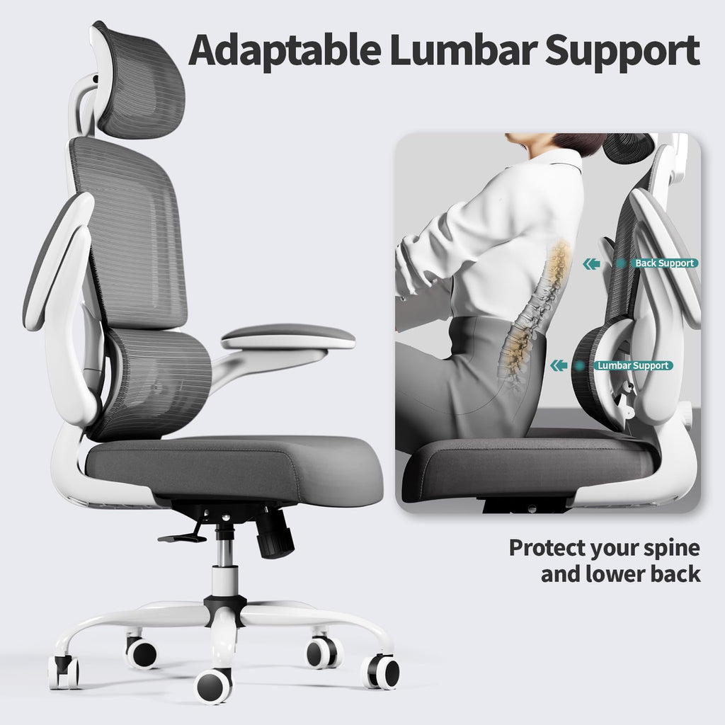 Office Chair Ergonomic Desk Chair, 330 LBS Home Mesh Office Desk Chairs with Wheels, Comfortable Gaming Chairs (White)