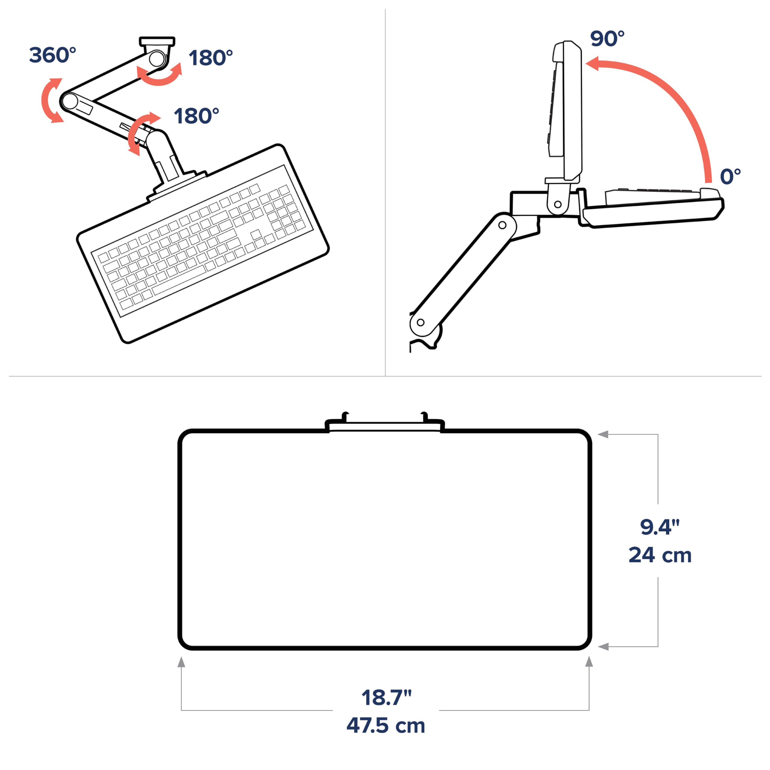 Upgraded LX Pro Premium Keyboard Arm, Wall Mount Adjustable Keyboard Tray – White