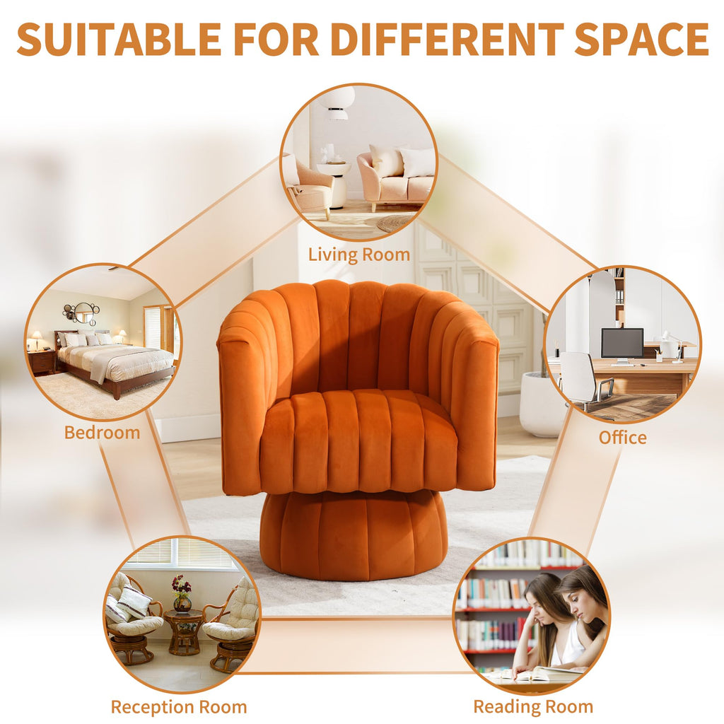 Swivel Accent Barrel Chair, Cute Comfy Small Round 360° Arm Chair, Velvet Sofa Club Reading Chair for Office, Living Room, Bedroom,  Orange