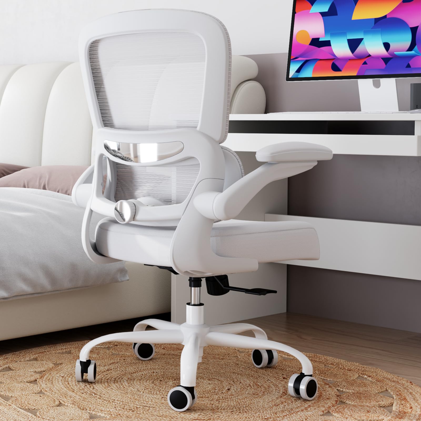 Office Chair - Ergonomic Desk Chair with Adjustable Lumbar Support, Mesh Computer Chair, Executive Chairs for Home Office Comfortable Lumbar Support (Cloud White)