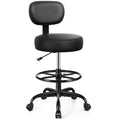 Drafting Chair with Backrest – Adjustable Foot Rest Rolling Stool with Wheels, PU Leather Swivel Stool for Office Spa Studio Lab Counter Salon Home Work Bar Kitchen Shop(Black)