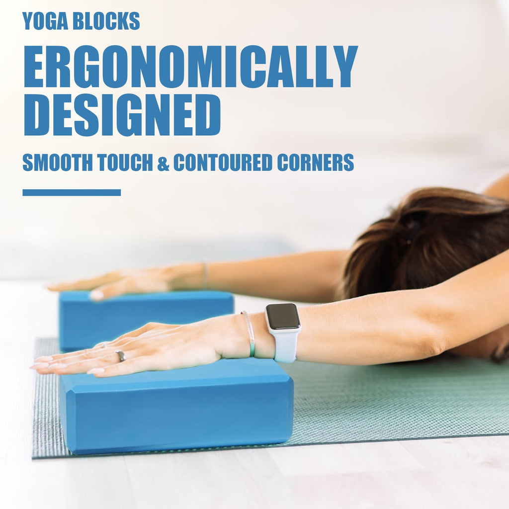 2 Pcs Yoga Blocks, 9x6x3 Inch Blue Foam Blocks for Pilates