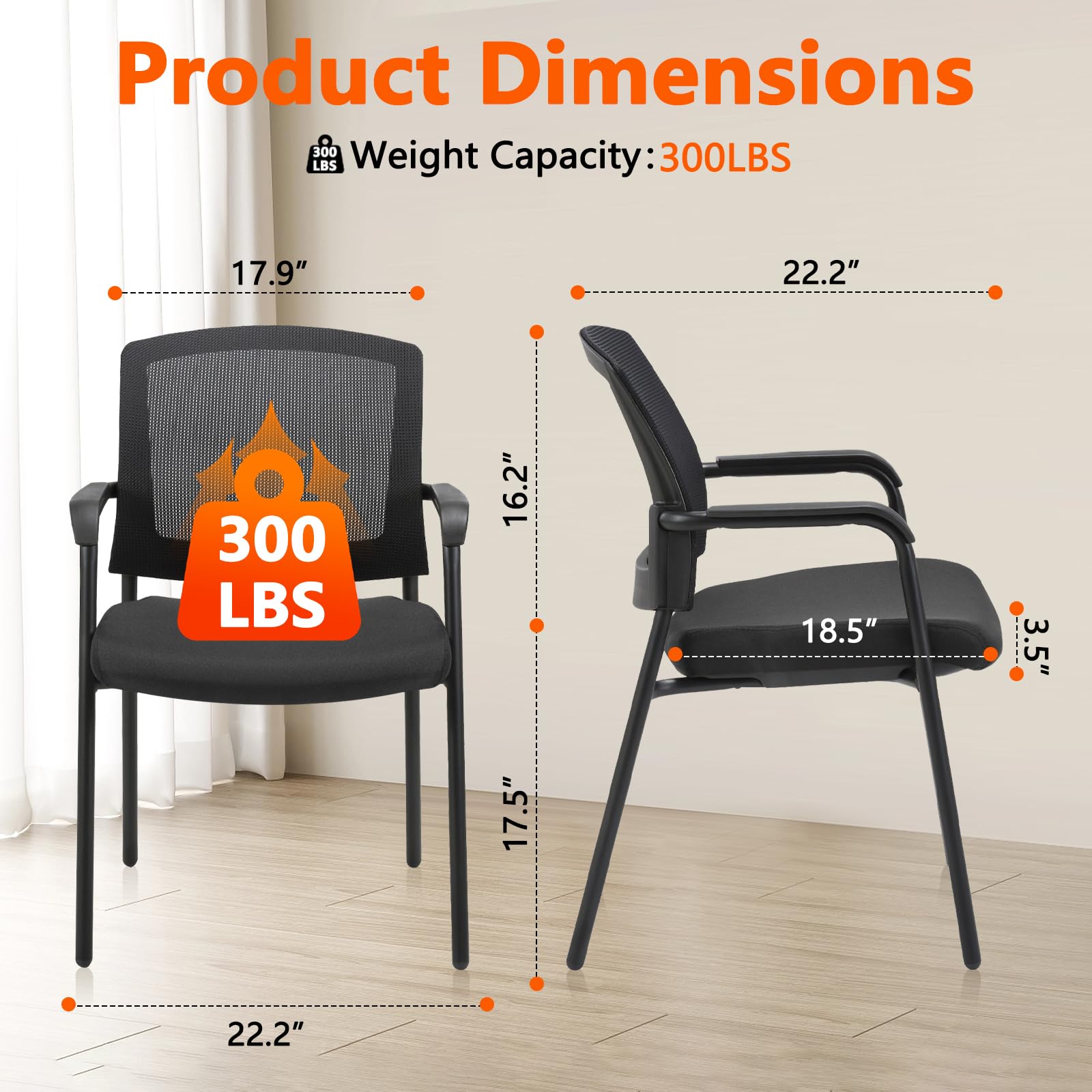 Office Reception Guest Chair Mesh Back Stacking with Ergonomic Lumbar Support and Thickened Seat Cushion for Waiting Conference Room Black