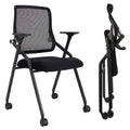 10 Pack Black, Updated Conference Room Chairs, Folding Office Desk Chair with Lumbar Support and Sliding Armrest with Casters, Stackable Office Guest Chairs & Reception Chairs