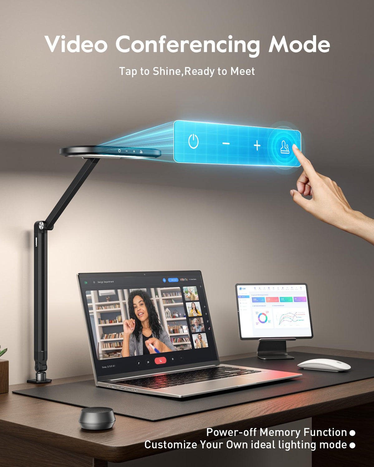 Dual-Side LED Desk Lamp with Clamp, Soft Light with Stepless Remote