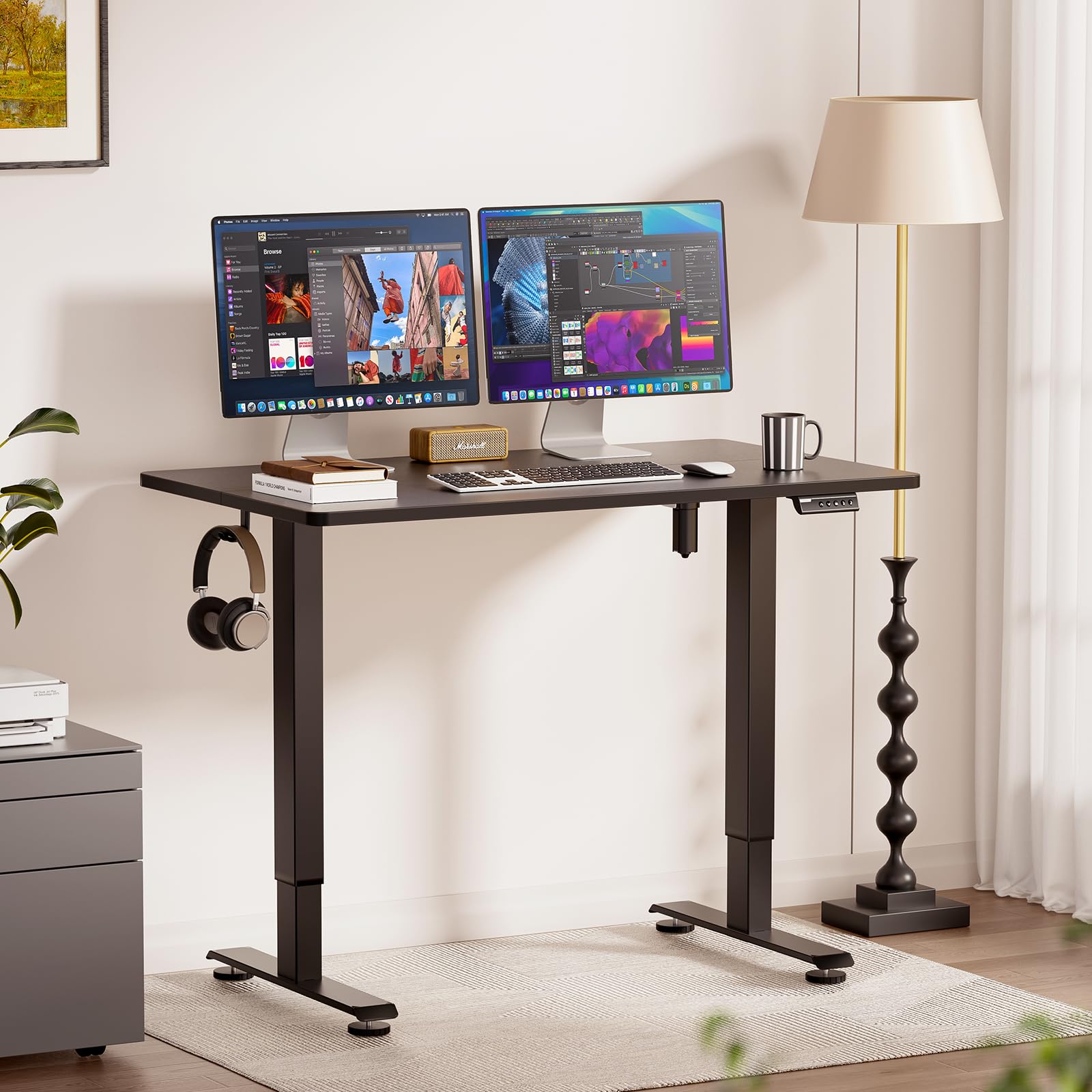 47.2" Standing Desk, Adjustable Height Office Desk with Wood Desktop, Computer Table for Home Work, Study and Gaming, Small Spaces, Modern Furniture, Black