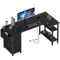 L Shaped Gaming Desk with Drawers & Storage Shelves, 63 Inch Corner Computer Desk with Power Outlet for Home Office Bedroom, L-Shaped Teen PC Desks with Fabric Drawer, Black