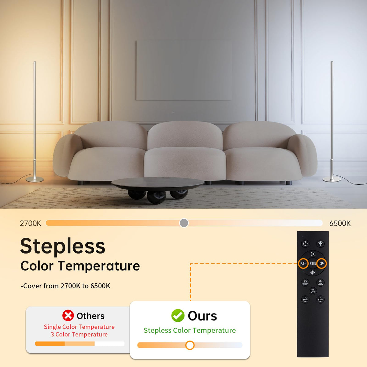 Minimalist Corner Floor Lamp, Silver LED Standing Lamp