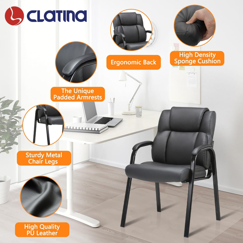 8 Pack, Leather Guest Chair with Padded Arm Rest for Reception Meeting Conference and Waiting Room Side Office Home Black