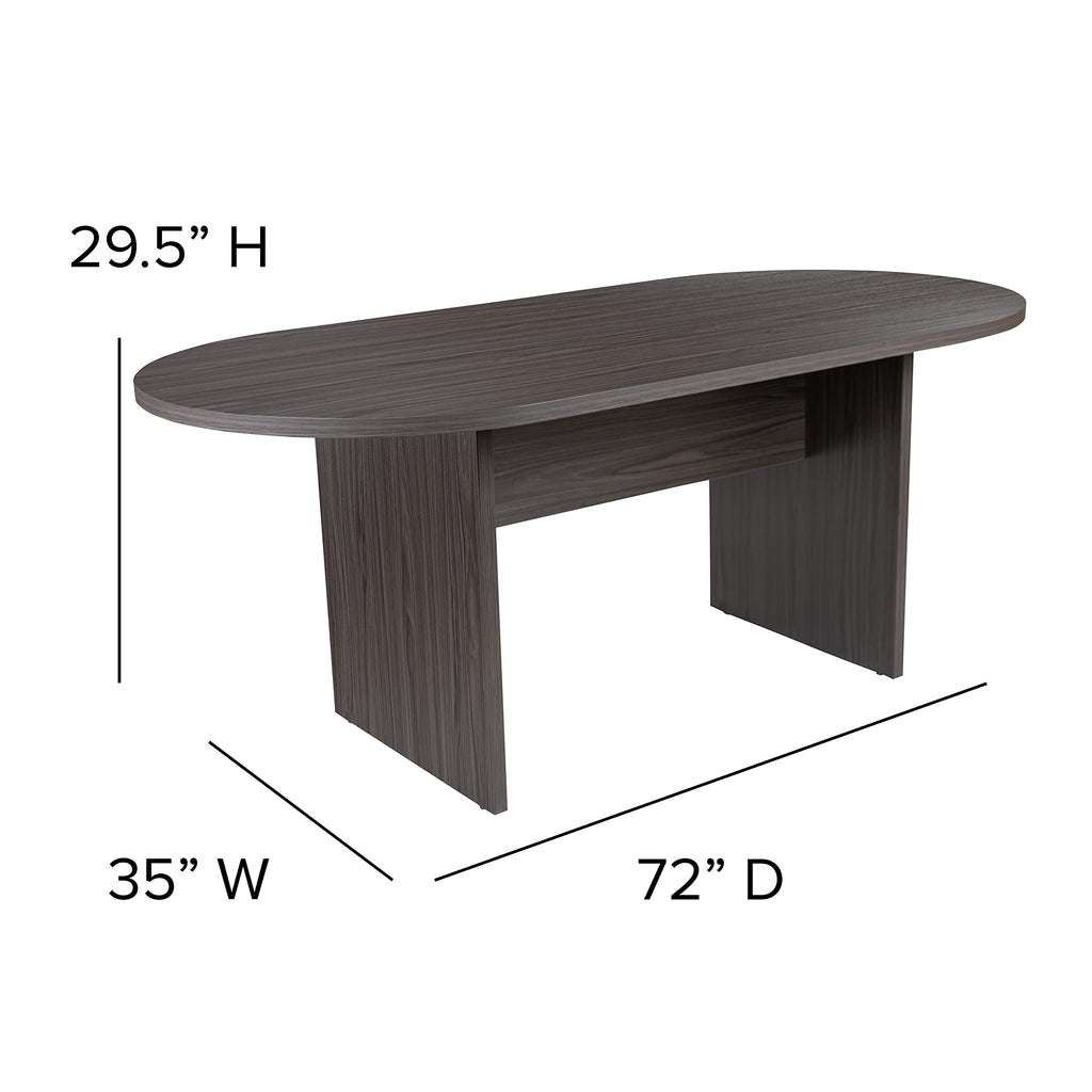 5 Piece Rustic Gray Oval Conference Table Set with 4 Black and Chrome LeatherSoft Executive Chairs