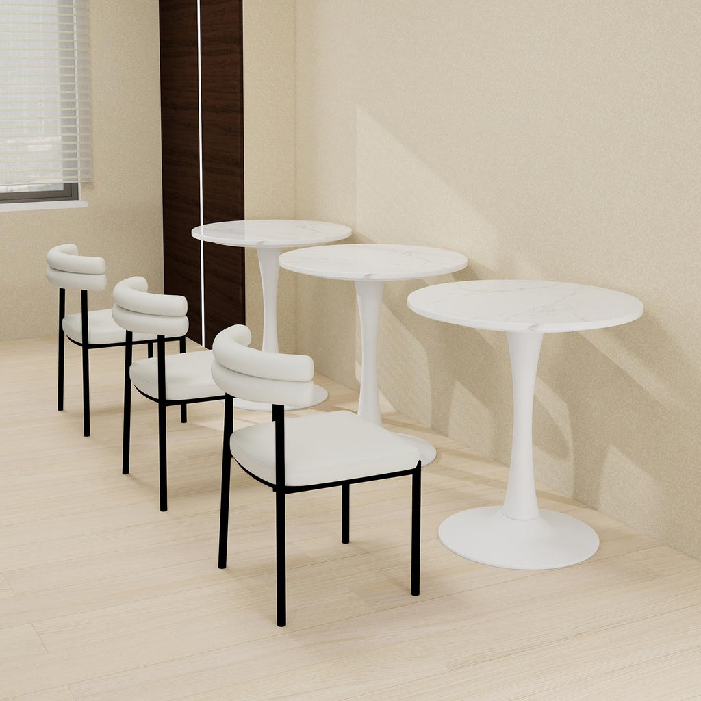 Sybrioka 27.6" Marble Round Tulip Table, Mid-Century Modern Style Dining Table with White Pedestal Base for 2-4 People, Featuring A Marble Tabletop for Kitchen, Dining Room, Cafe (White)