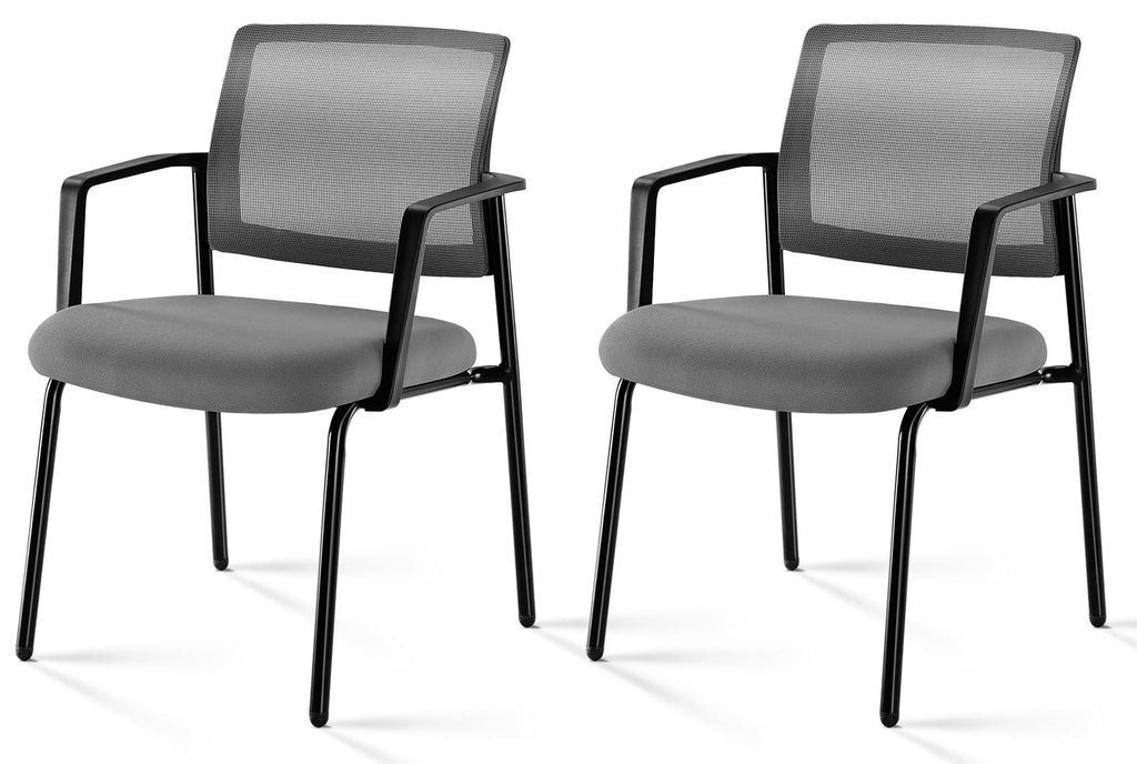 2 Pack Grey, Mesh Back Stacking Arm Chairs, Upholstered Fabric Stacking Chairs, Sturdy Metal Office Chairs, Easy to Use and Store, Outdoor and Indoor, for Home, School, Party, Church