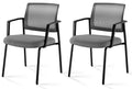 2 Pack Grey, Mesh Back Stacking Arm Chairs, Upholstered Fabric Stacking Chairs, Sturdy Metal Office Chairs, Easy to Use and Store, Outdoor and Indoor, for Home, School, Party, Church