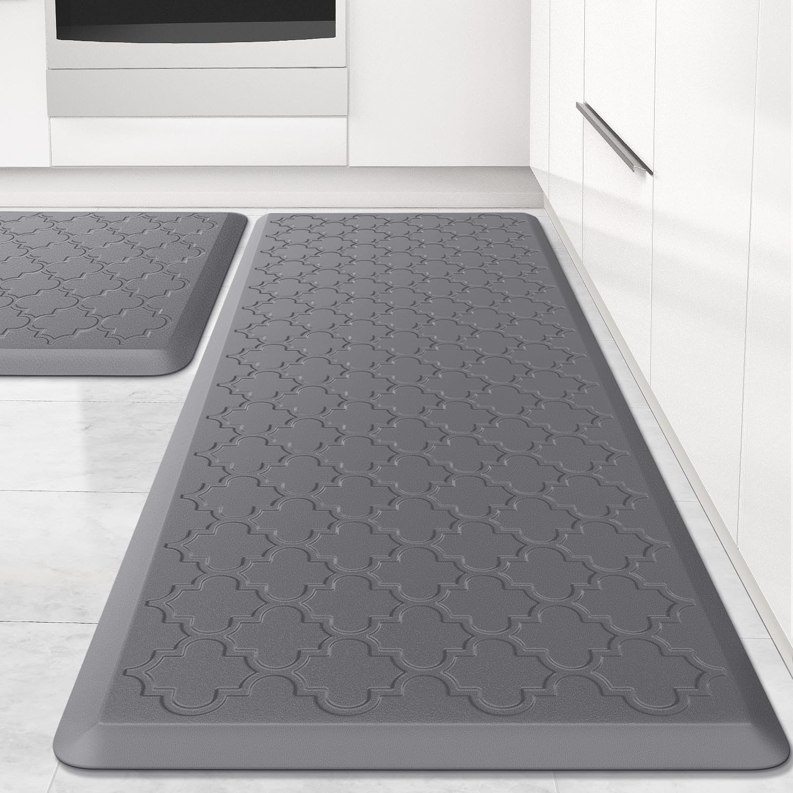Mat [2 PCS] Cushioned Anti-Fatigue Floor Mat Water Resistant Non-Skid Kitchen Mats and Rugs Ergonomic Comfort Foam Kitchen Rugs Standing Mat for Floor Office Sink (Grey,20"x30"+20"x47")