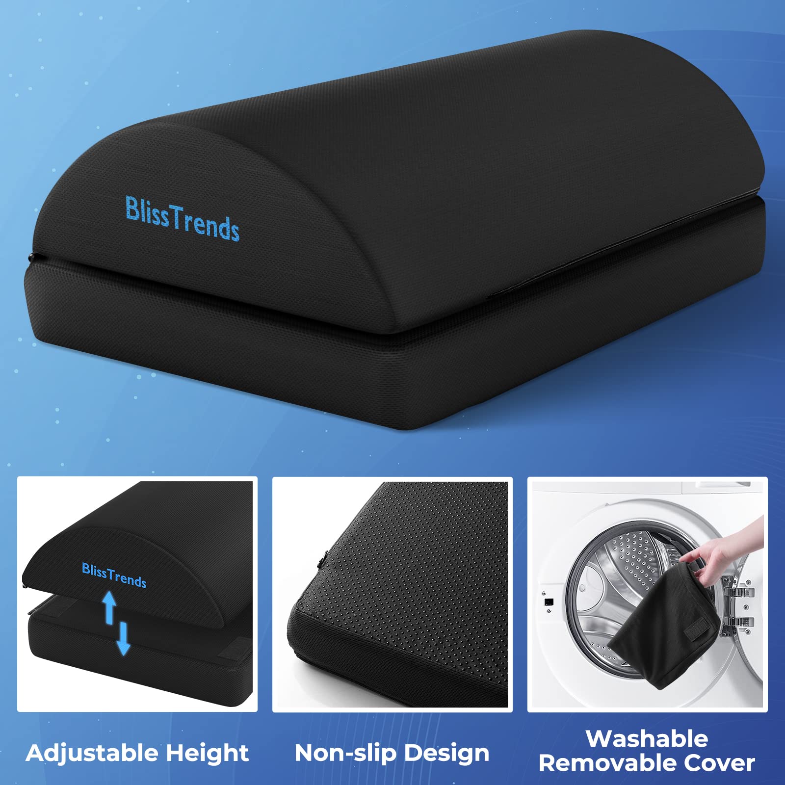 Foot Rest for Under Desk at Work-Versatile Foot Stool with Washable Cover-Comfortable Footrest with 2 Adjustable Heights for Car,Home and Office to Relieve Back,Lumbar,Knee Pain-Black