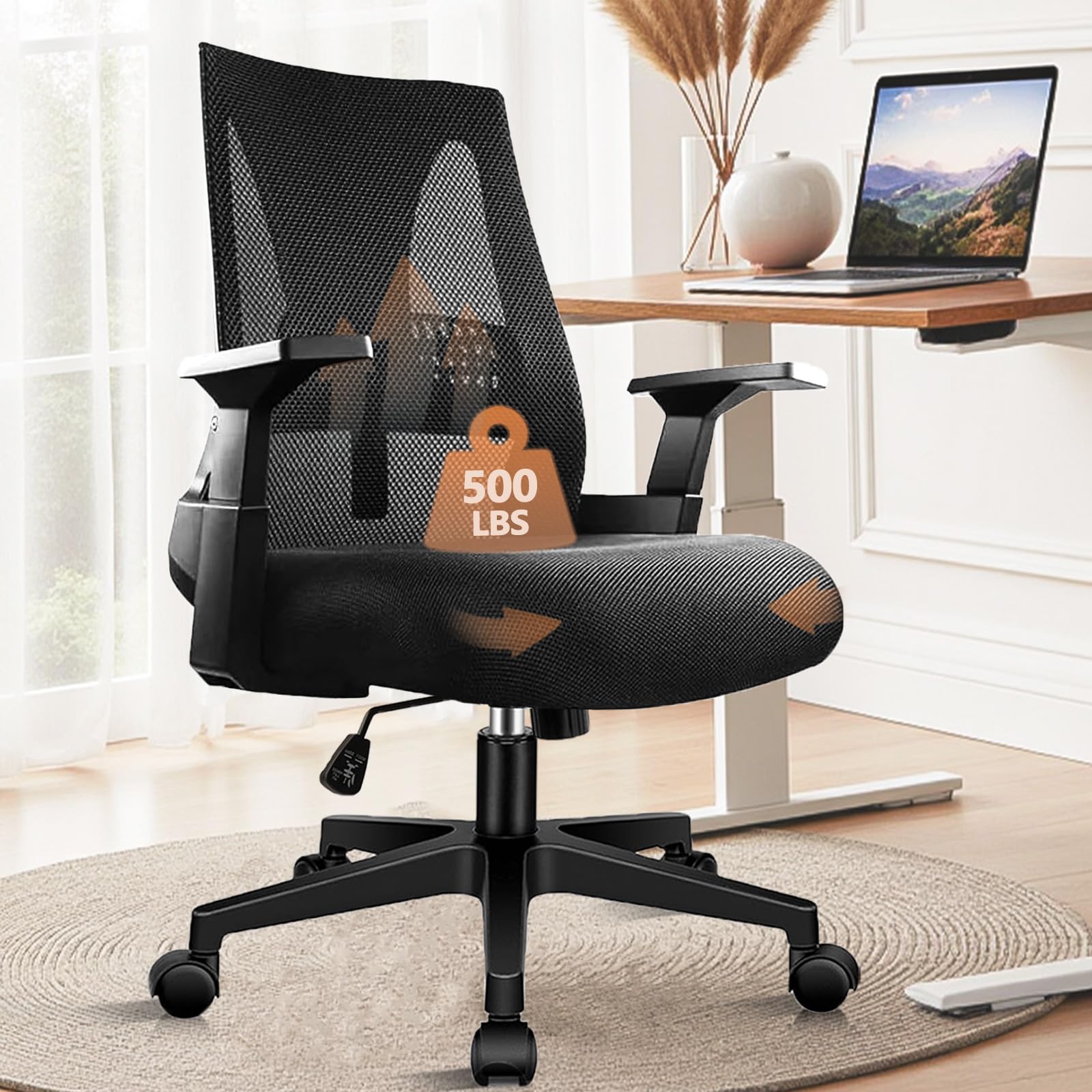 500lbs Big and Tall Office Chair Heavy Duty Mesh Ergonomic Computer Chairs with Adjustable Lumbar Support and Wide Comfy Seat for Home Office Conference Heavy People, Black