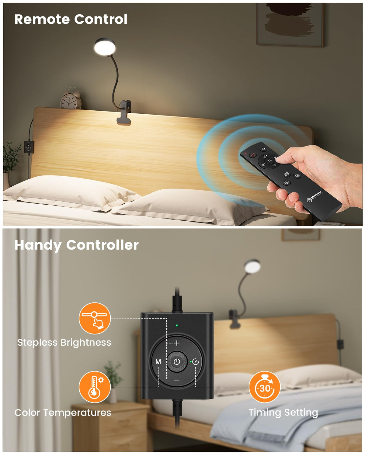 5W Desk Lamp with Remote, 3 Colors & 5 Brightness Reading Lights