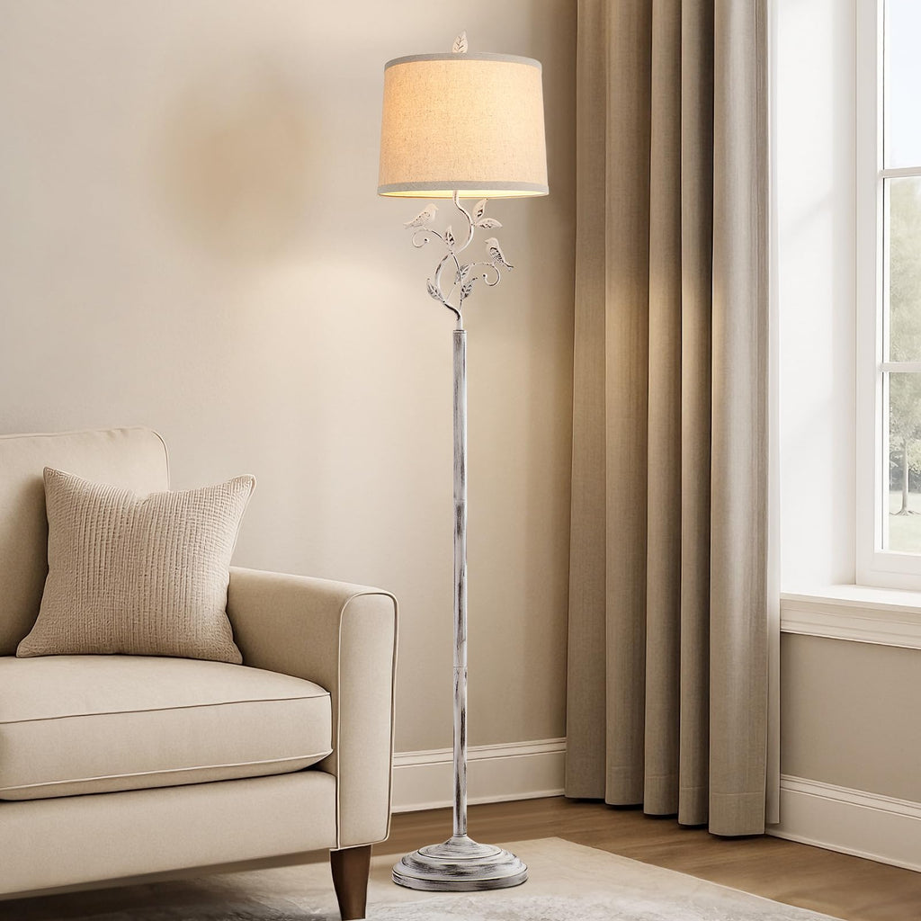 63" Vintage White Bird and Leaf Floor Lamp for Living Room