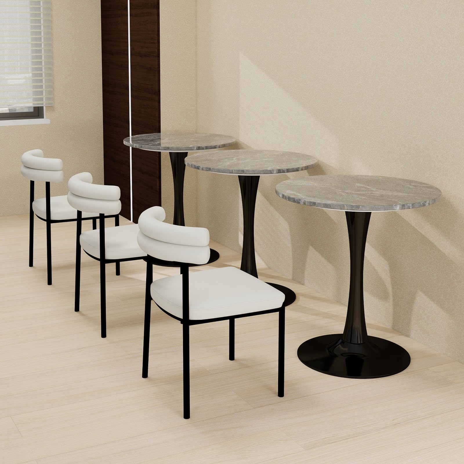 Sybrioka 27.6" Marble Round Tulip Table, Mid-Century Modern Style Dining Table with Black Pedestal Base for 2-4 People, Featuring A Marble Tabletop for Kitchen, Dining Room, Cafe (Dark Grey)