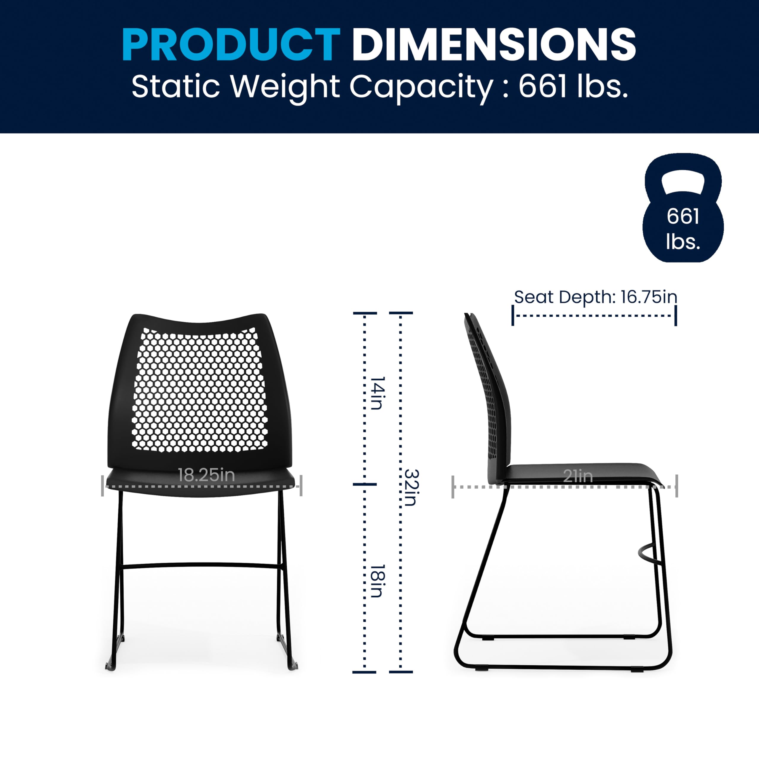 HERCULES Series 661 lb. Capacity Black Stack Chair with Air-Vent Back and Black Powder Coated Sled Base