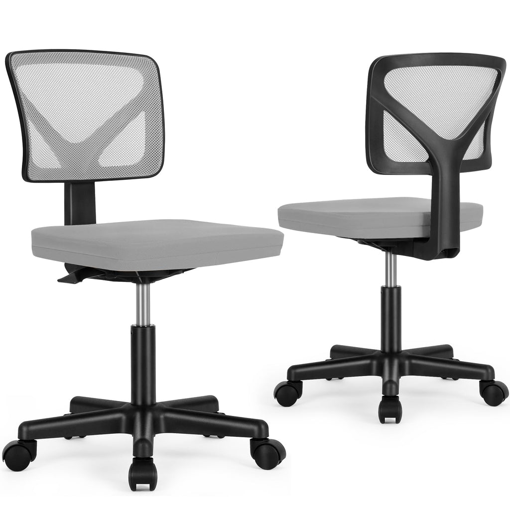 Small Desk Chair, Ergonomic Low-Back Mesh Rolling Work Swivel Chairs with Wheels, Armless Comfortable Seat Lumbar Support for Home, Bedroom, Study, Student, Adults, Grey