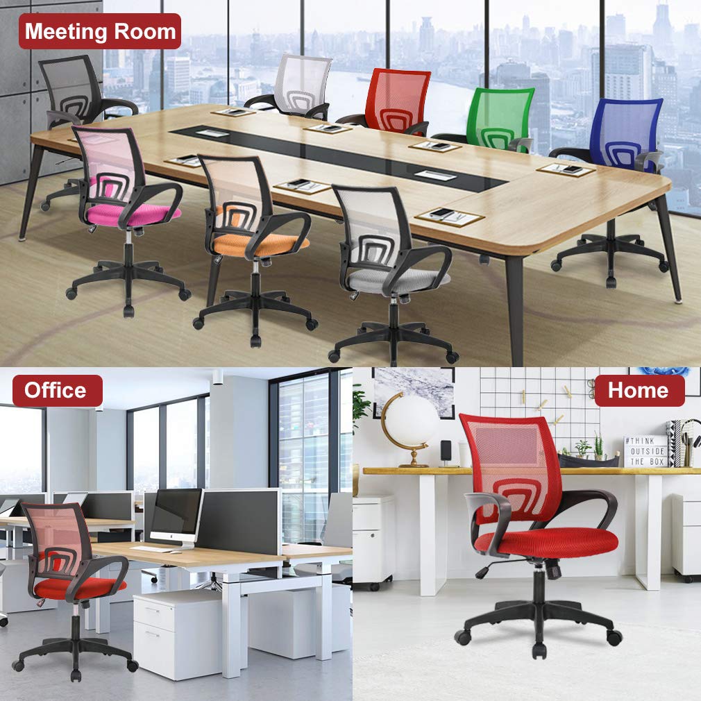 Home Office Chair Ergonomic Desk Chair Mesh Computer Chair with Lumbar Support Armrest Executive Rolling Swivel Adjustable Mid Back Task Chair,Red