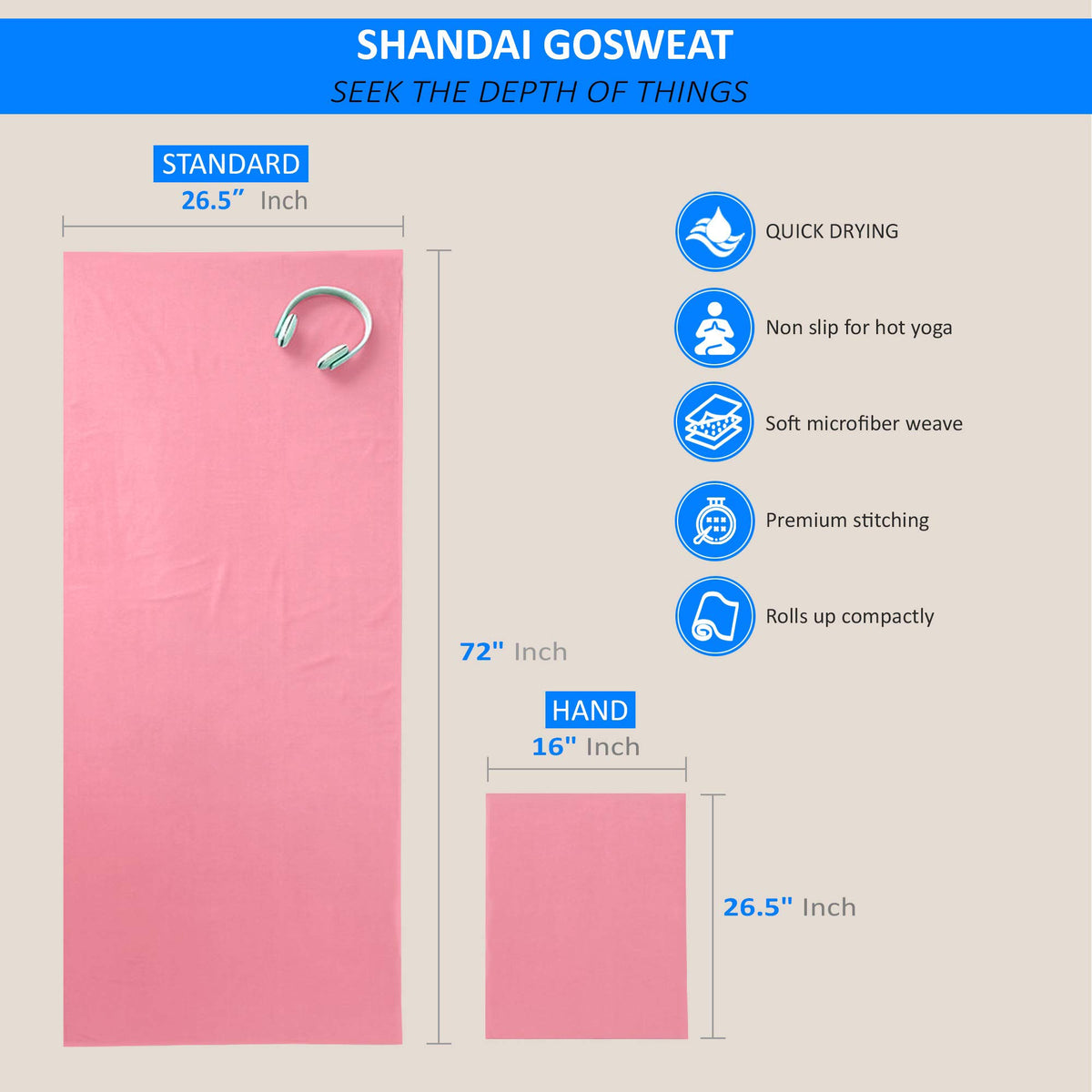 Super Absorbent, 100% Microfiber, Suede, Bikram/HOT Yoga Towel (26.5 x 72)