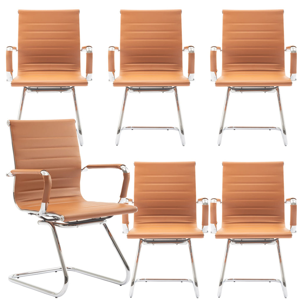 Office Desk Chair No Wheels Set of 6 PU Leather Computer Chairs Mid Back Guest Chairs for School Reception Conference Waiting Room, Terracotta