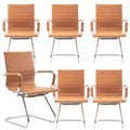Office Desk Chair No Wheels Set of 6 PU Leather Computer Chairs Mid Back Guest Chairs for School Reception Conference Waiting Room, Terracotta