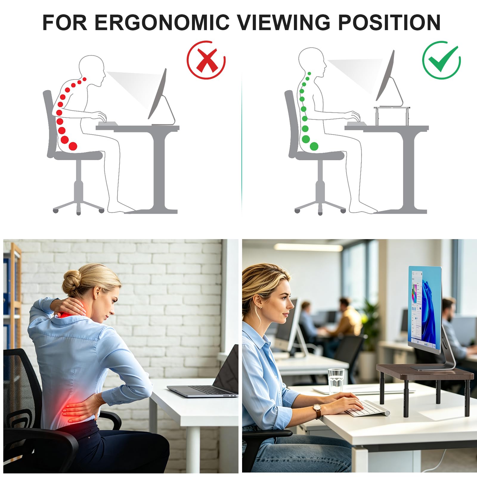 Plastic Computer Monitor Stand for Desk, Adjustable Laptop Riser, Desk Monitor Stand Underneath Storage for Office, Home, School Supplies (PTT001-C), 1 Pack, Brown