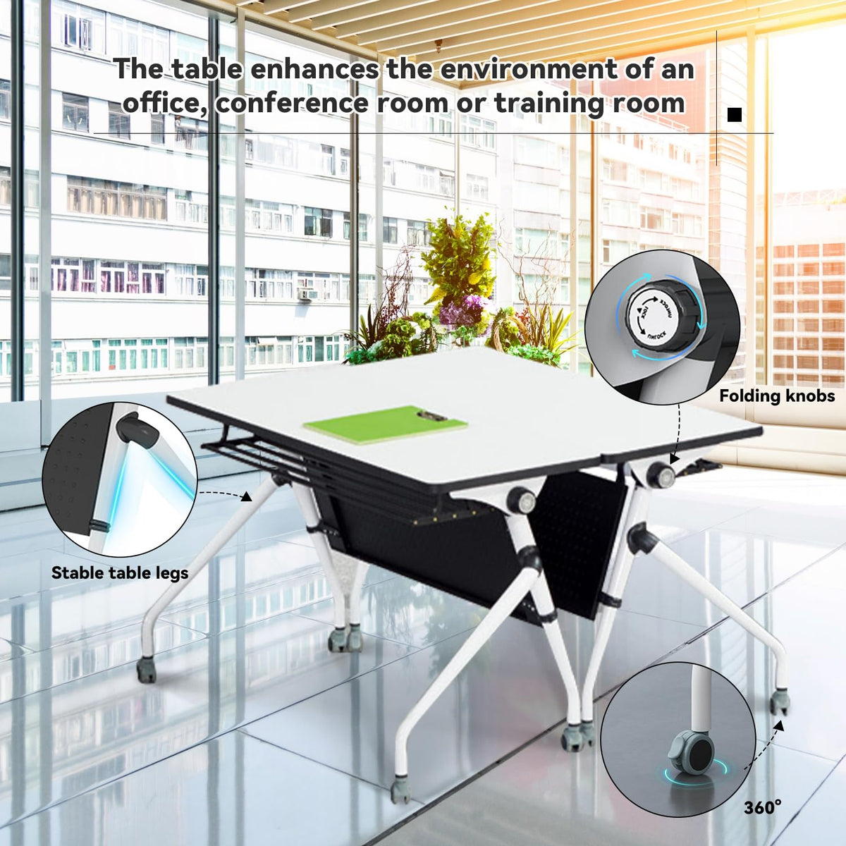 Conference Tables,47.2x23.6x29.5in Modern Folding Conference Room Tables Seminar Mobile Training Tablewith Caster,Modular Flip Top Meeting Table for Office Conference Room (White, 6 Pack)