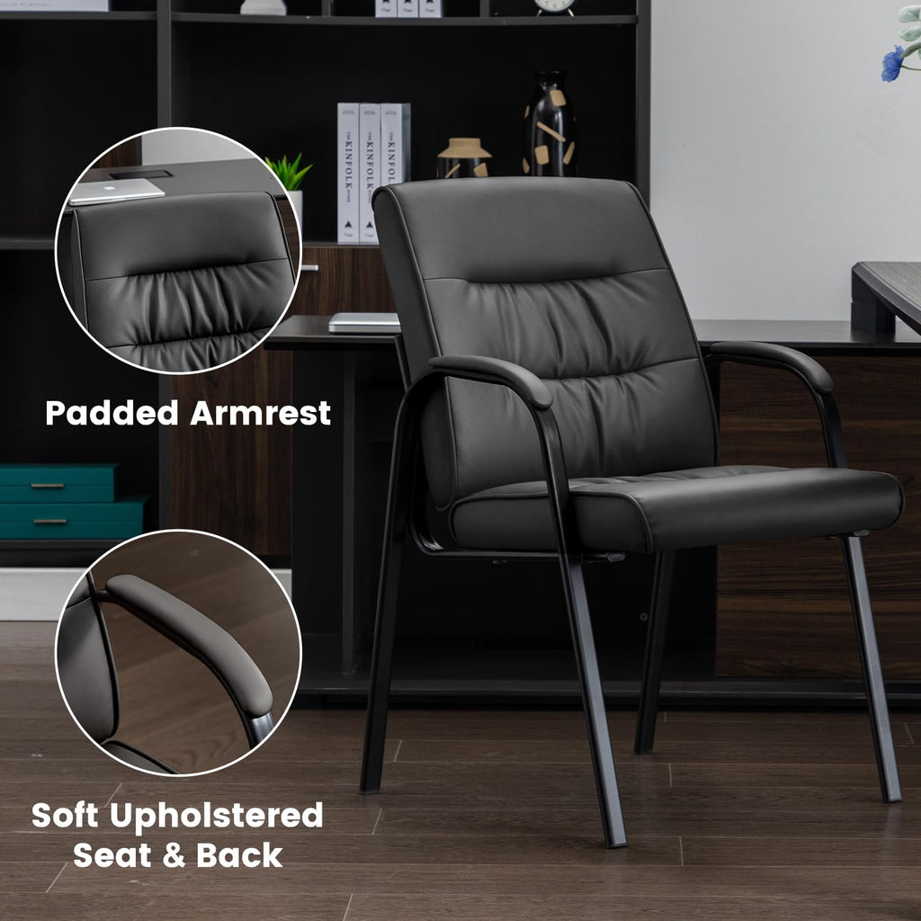 Office Guest Reception Chair Set of 4, Conference Room Chairs Waiting Room Chairs 4 Pack, Modern Leather Office Desk Chair No Wheels.