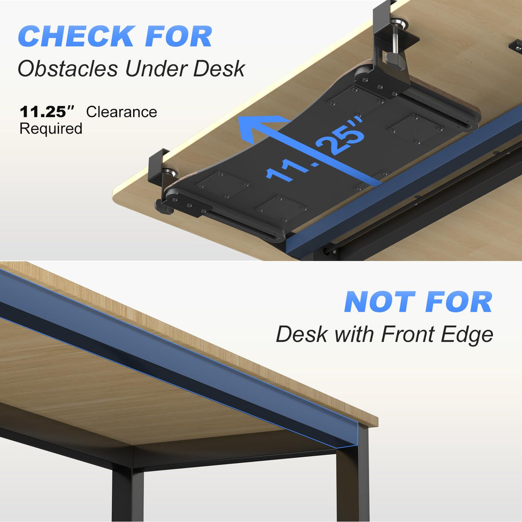 Keyboard Tray Under Desk Pull Out with C Clamp Mount, Computer Keyboard & Mouse Tray, 25.6 (30 Including Clamps) x 11.8 inch Slide-Out Platform Computer Drawer for Typing,