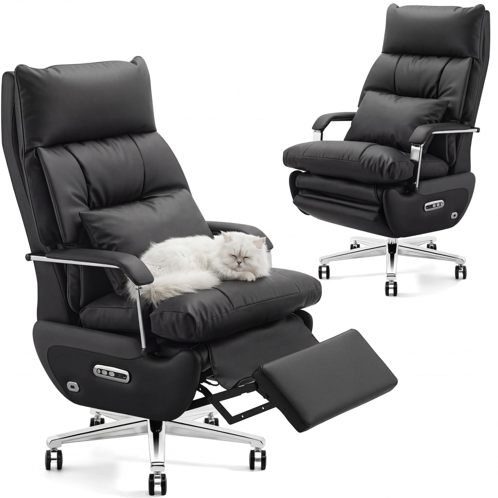 Dual Motor Executive Office Chair with Footrest, One-Touch Reset, 170° Reclining Wide Seat Ergonomic Leather Desk Chair, 450LBS Big and Tall for Home&Office (Black)