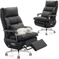 Dual Motor Executive Office Chair with Footrest, One-Touch Reset, 170° Reclining Wide Seat Ergonomic Leather Desk Chair, 450LBS Big and Tall for Home&Office (Black)