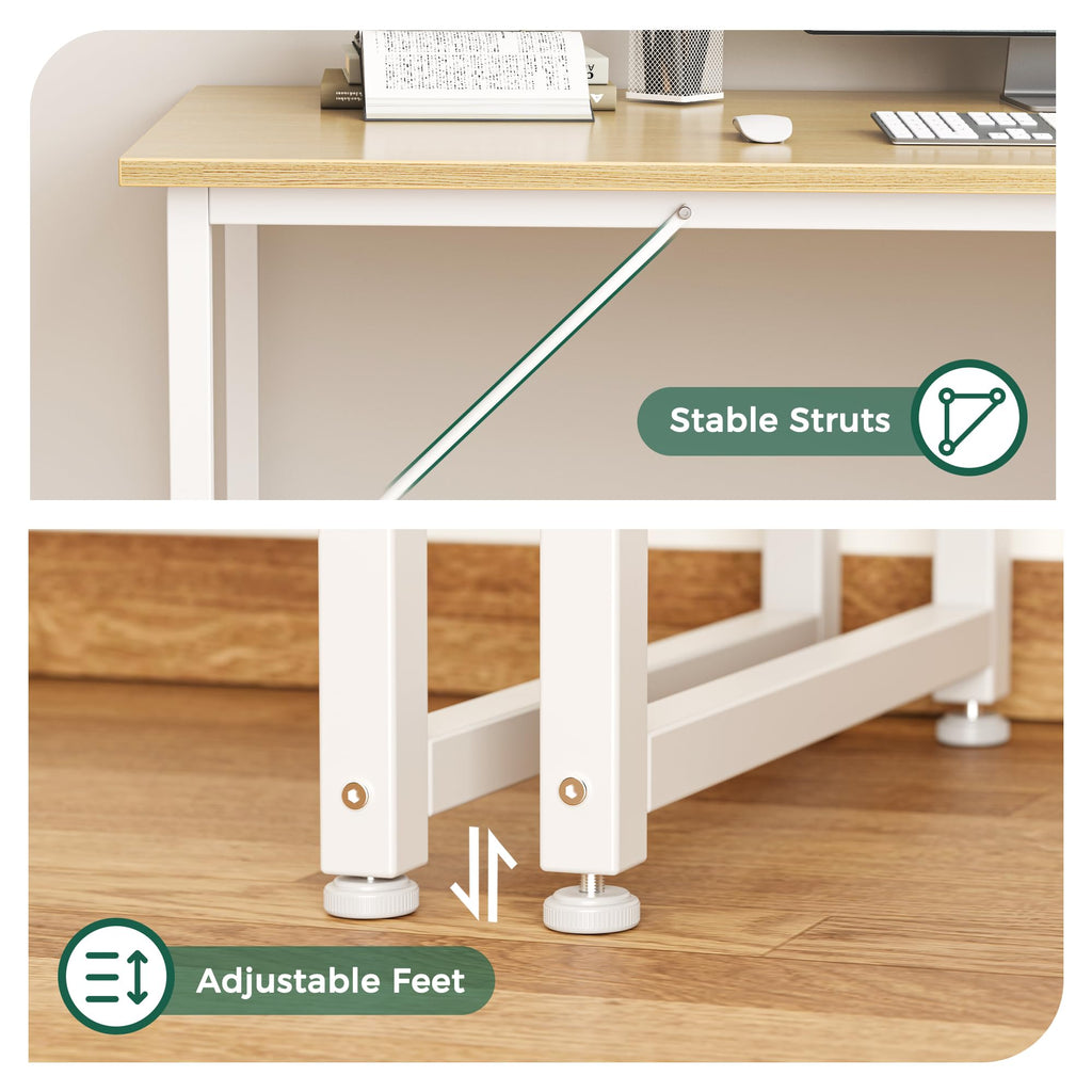 Computer Desk, 48 Inch Office Desk, Gaming Desk with Storage, Writing Desk Work Desk for Home Office, Study, Modern Simple Desk, Large Legroom, Metal Frame, Maple