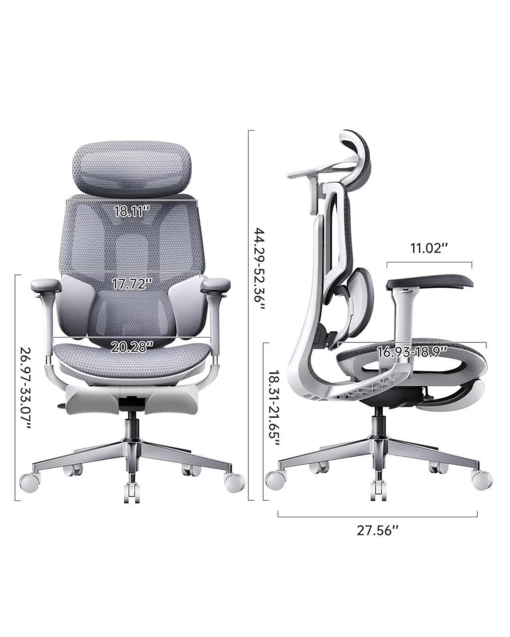 E3 Air 2026 Ergonomic Office Chair, 3-Zone Lumbar Support, Comfy Home Office Chair with Auto Recline, 4D Headrest & Armrests, 140° Tilt for Work & Relax, Grey with Footrest