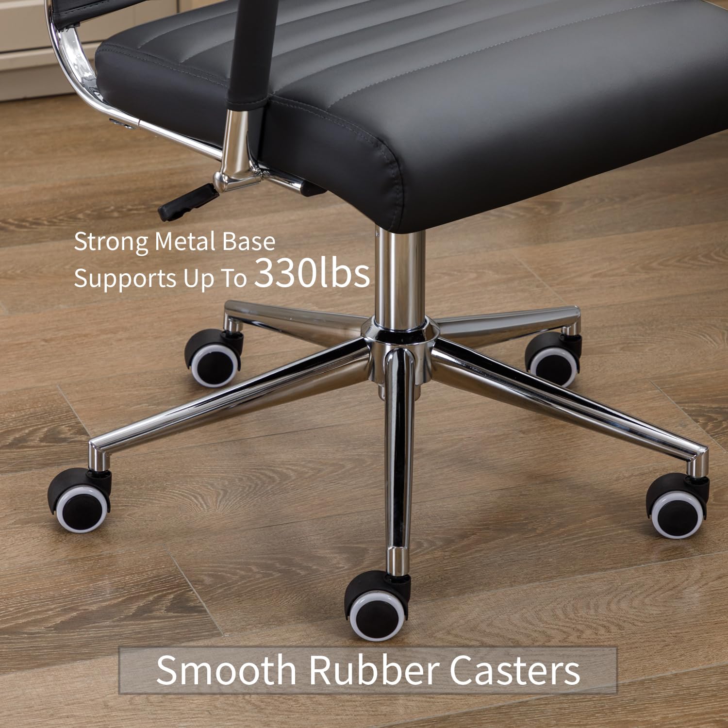 Office Desk Chair Leather, Conference Room Chairs with Wheels, Executive Modern High Back Ergonomic Swivel Rolling Ribbed Computer Chair