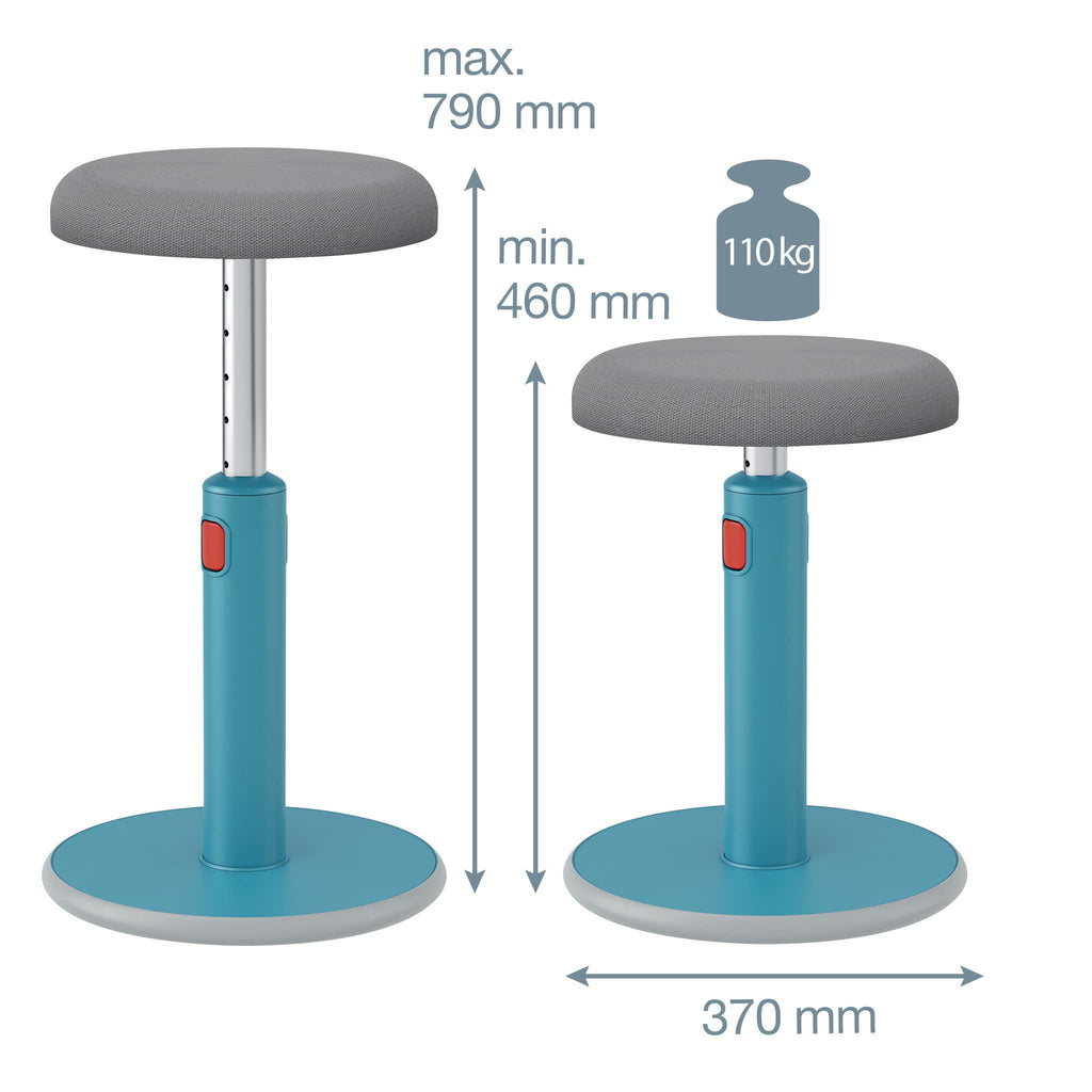 Sit Stand Stool, Ergonomic Height Adjustable 46cm to 79cm Wobble Stool, Round Swivel Office Desk Chair/Stool, Ergo Cosy Range, Calm Blue