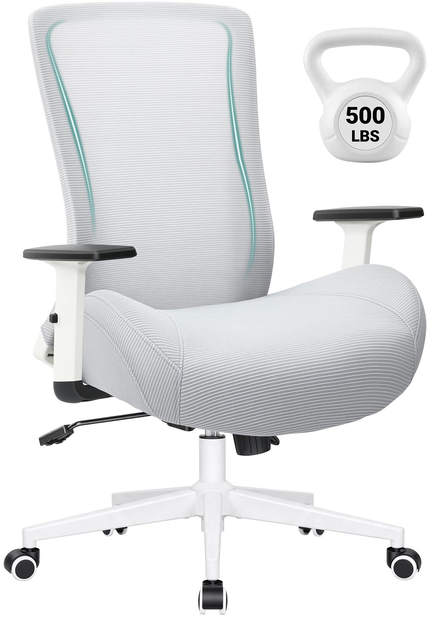 Big and Tall Home Office Desk Chair 500lb Capacity for Heavy People, Ergonomic Wide Mesh Desk Chair with Stepless Recline & Lock, 5.5" Thick Cushion, High Back, Adjustable Height & Armrests