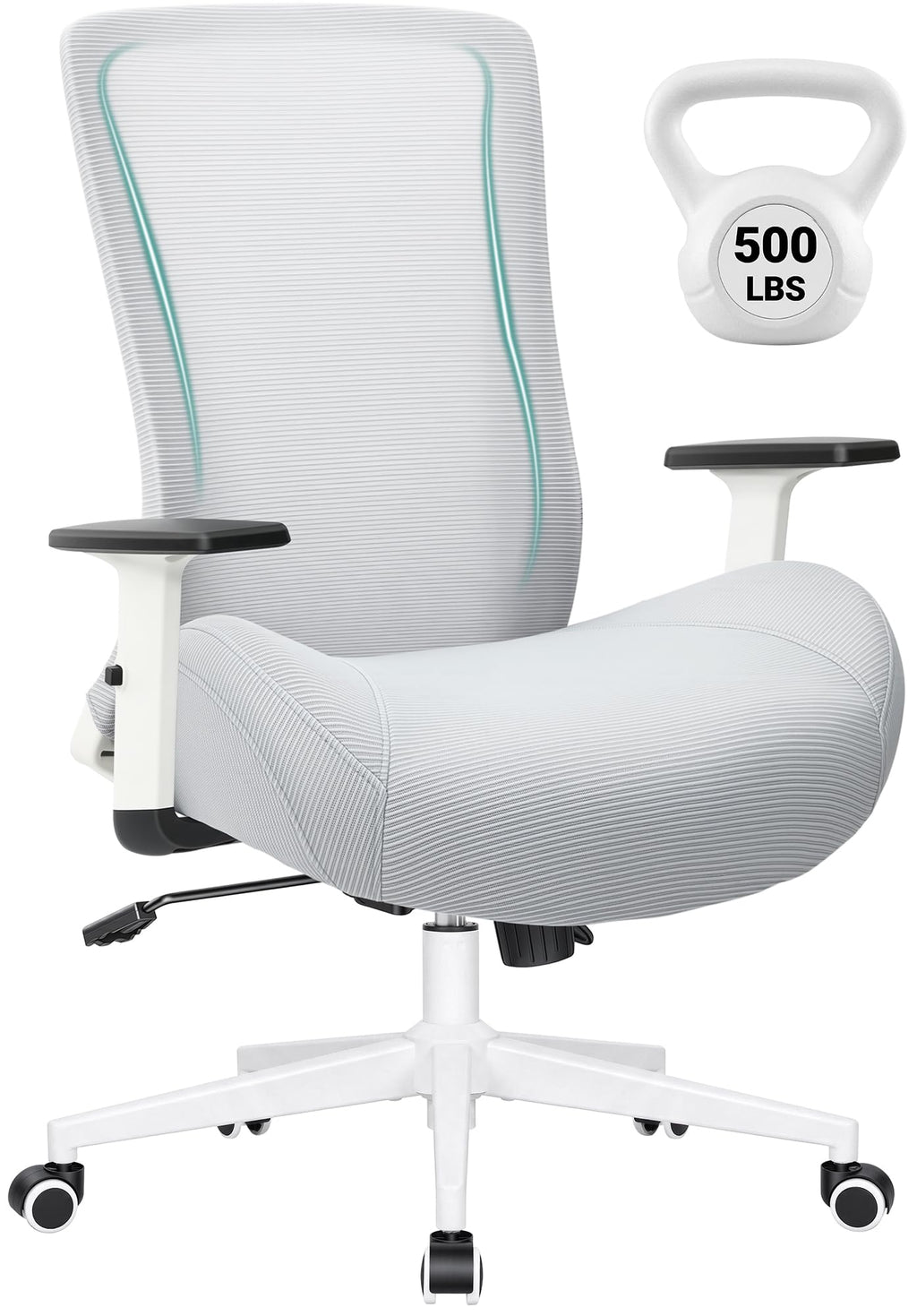 Big and Tall Home Office Desk Chair 500lb Capacity for Heavy People, Ergonomic Wide Mesh Desk Chair with Stepless Recline & Lock, 5.5" Thick Cushion, High Back, Adjustable Height & Armrests