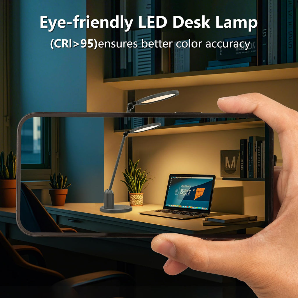 Desk Lamps for Office with Stable Base, 1000LM Ultra Bright Eye-Caring LED Desk Light, 3000K-6000K Dimmable Table Lamp with Stepless Dimming & Timing Function for Work, Reading, Bedroom, Bedside