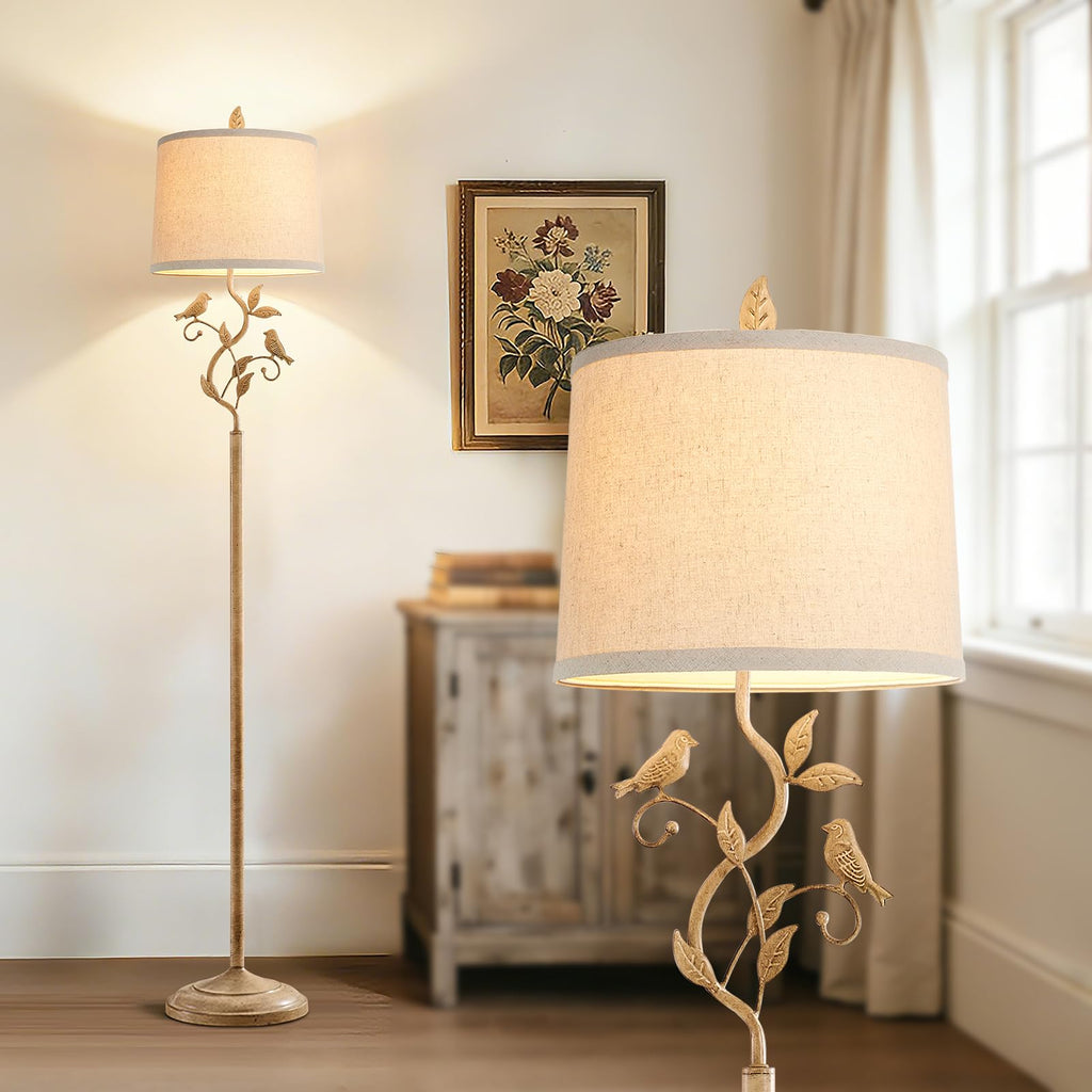 63" Farmhouse Floor Lamp for Living Room Bedroom with Iron Bird Leaf