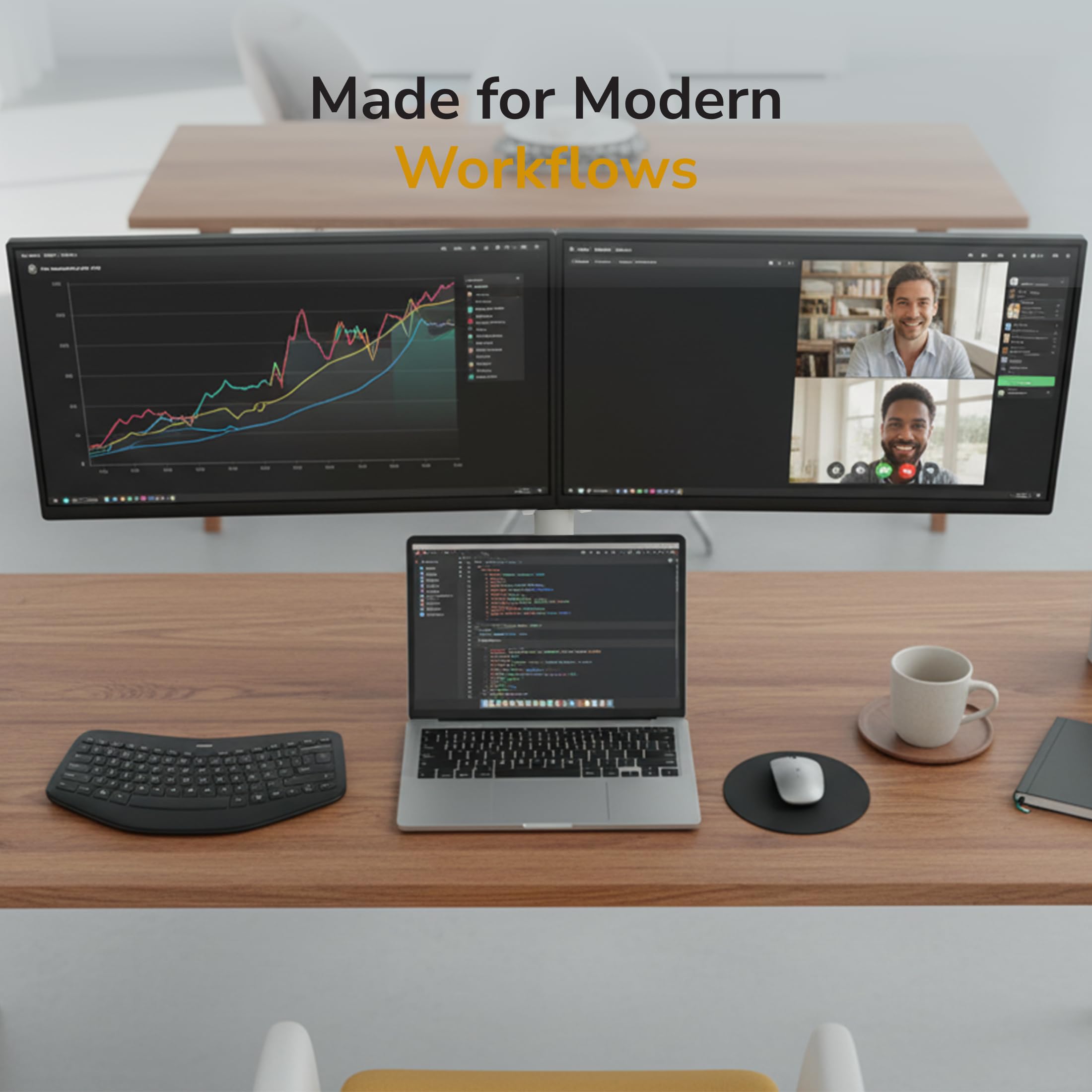 Dual Monitor Mount for Desk, Adjustable Tilt Swivel on Double Monitor Mounts for Screens up to 32”, Dual Monitor Arms for 2 Monitors, VESA 75x75 and 100x100 C-clamp & Grommet in White