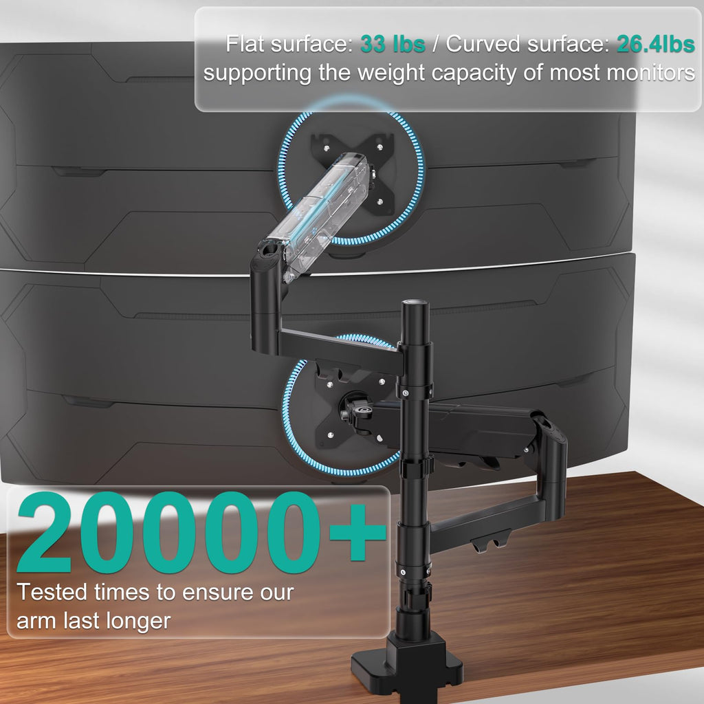 Vertical Dual Monitor Mount for 17-49 inch Ultrawides Curved Screens, Heavy Duty Stacked Dual Monitor Stand for Desk, Adjustable Ultrawide Monitor Arm up to 33lbs, VESA Mount 75/100mm, Black