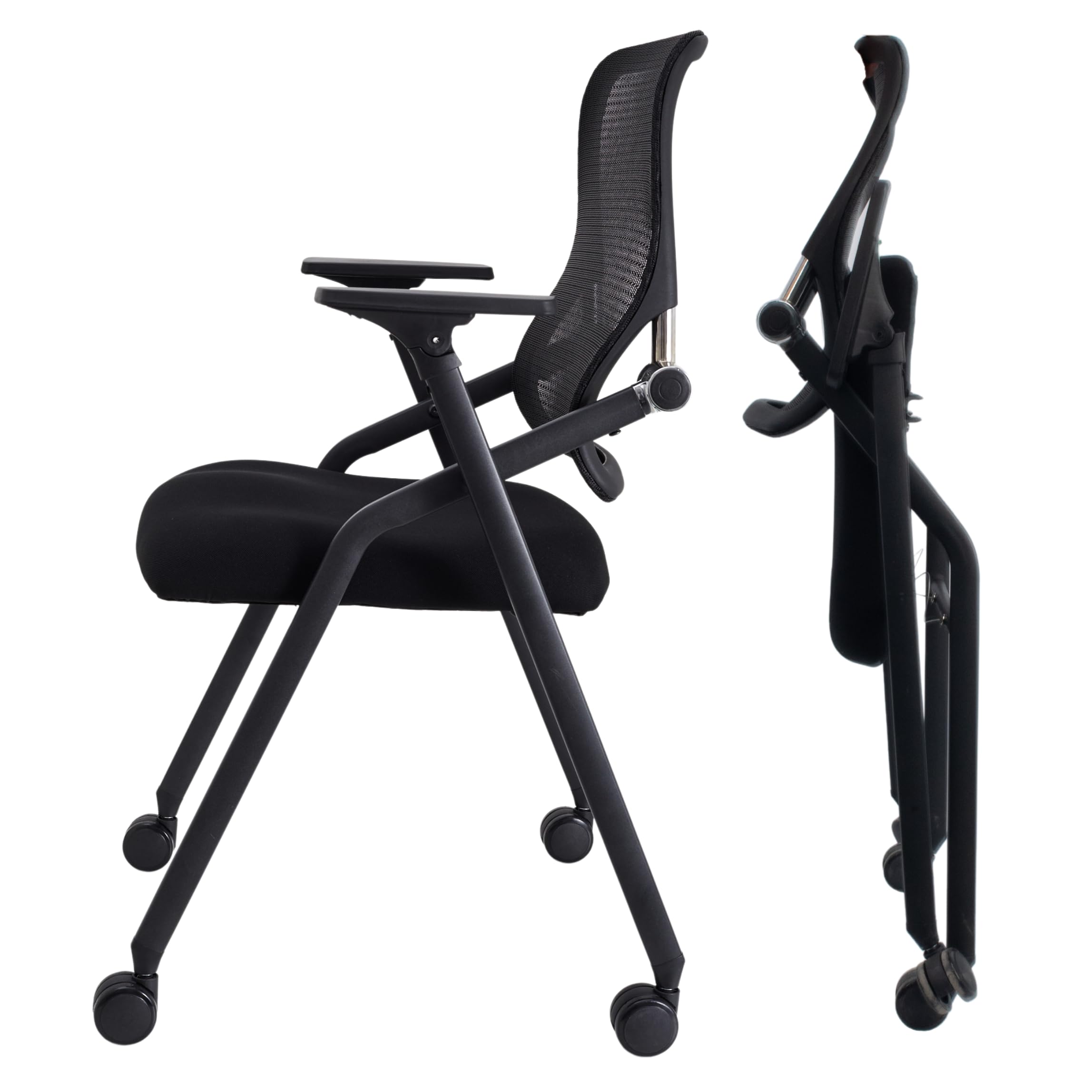 Stackable & Foldable Conference Room Chairs with 2X Thick Cushion, Lumbar Support, Armrest - Mesh Bouncing Back for Office Meeting, Conference, Training Room Chair 1 Pack