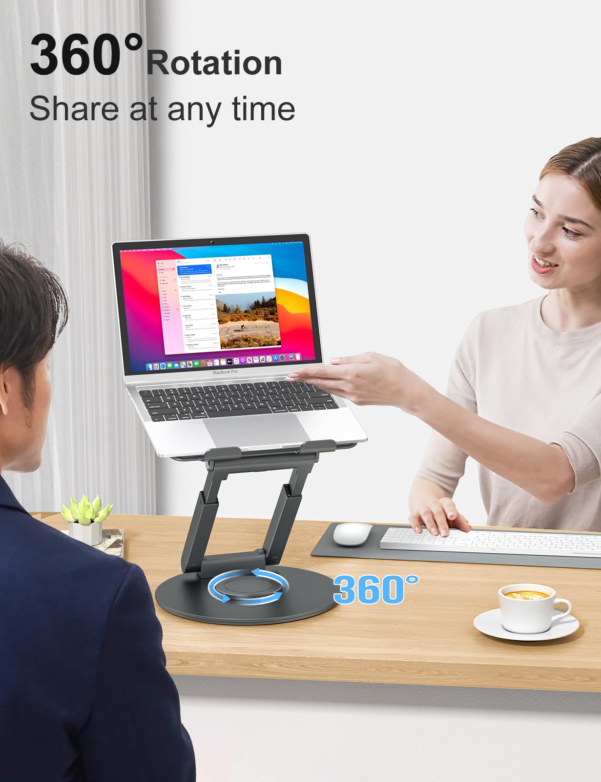 Laptop Stand for Desk with 360° Swivel Base, Sit to Stand, Height Adjustable, Portable Riser Holder for Good Posture, Compatible with MacBook Pro, All Laptops 10-17"-Gray