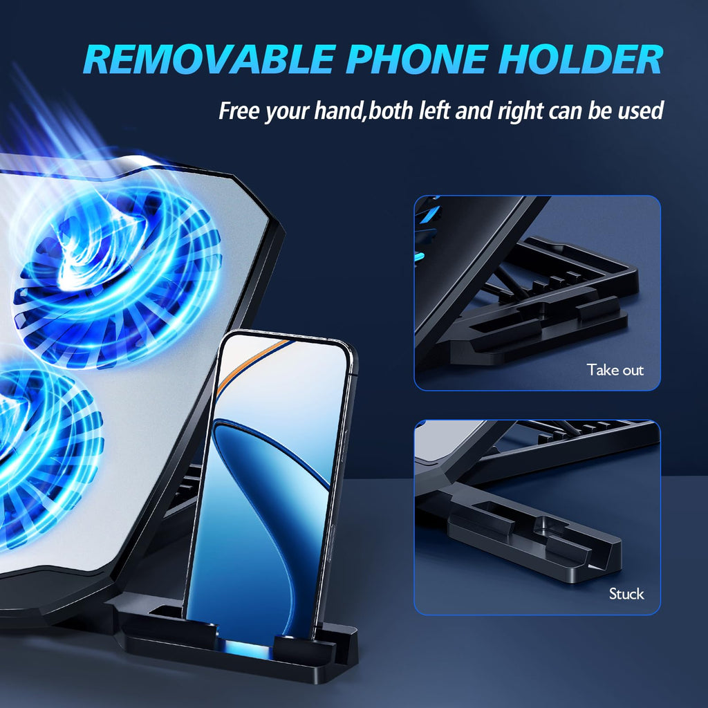 Laptop Cooling Pad,Gaming Laptop Cooler with 5 Quiet Fans for 12-15.6 Inch,Laptop Cooling Stand with 5 Height Adjustable,2 USB Ports, Phone Stand