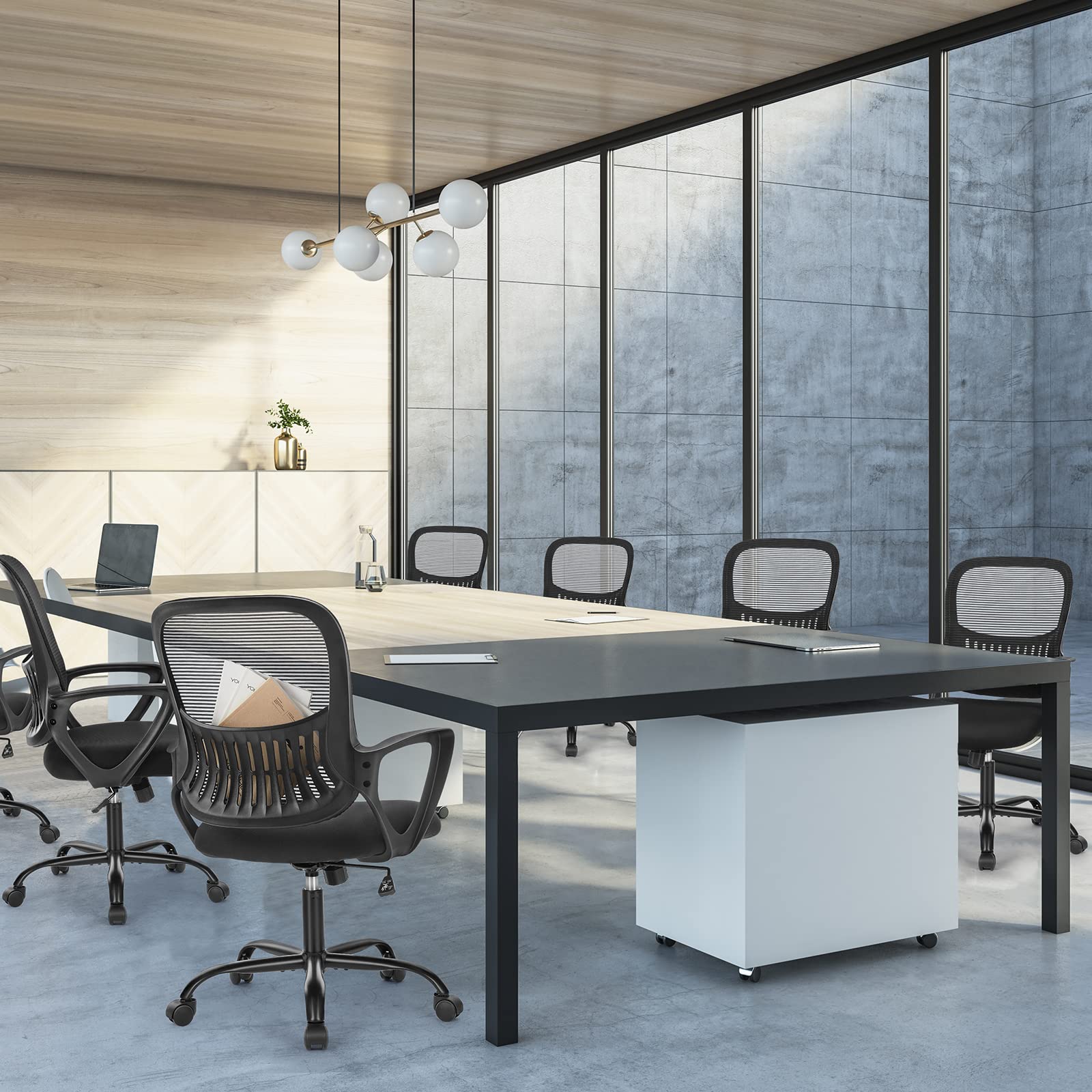 Home Office Managerial Executive Chair with Ergonomic Design, Mid-Back Mesh Swivel, Comfortable Lumbar Support, Comfy Arms for Bedroom,Study,Student, Black