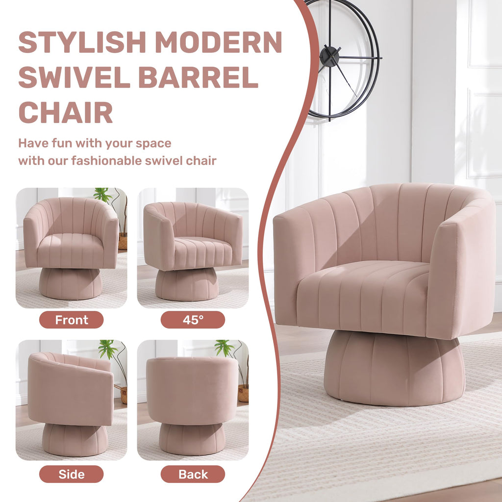Swivel Accent Barrel Chair, Cute Comfy Small Round 360° Arm Chair. Velvet Sofa Club Reading Chair for Office Living Room Bedroom Pink
